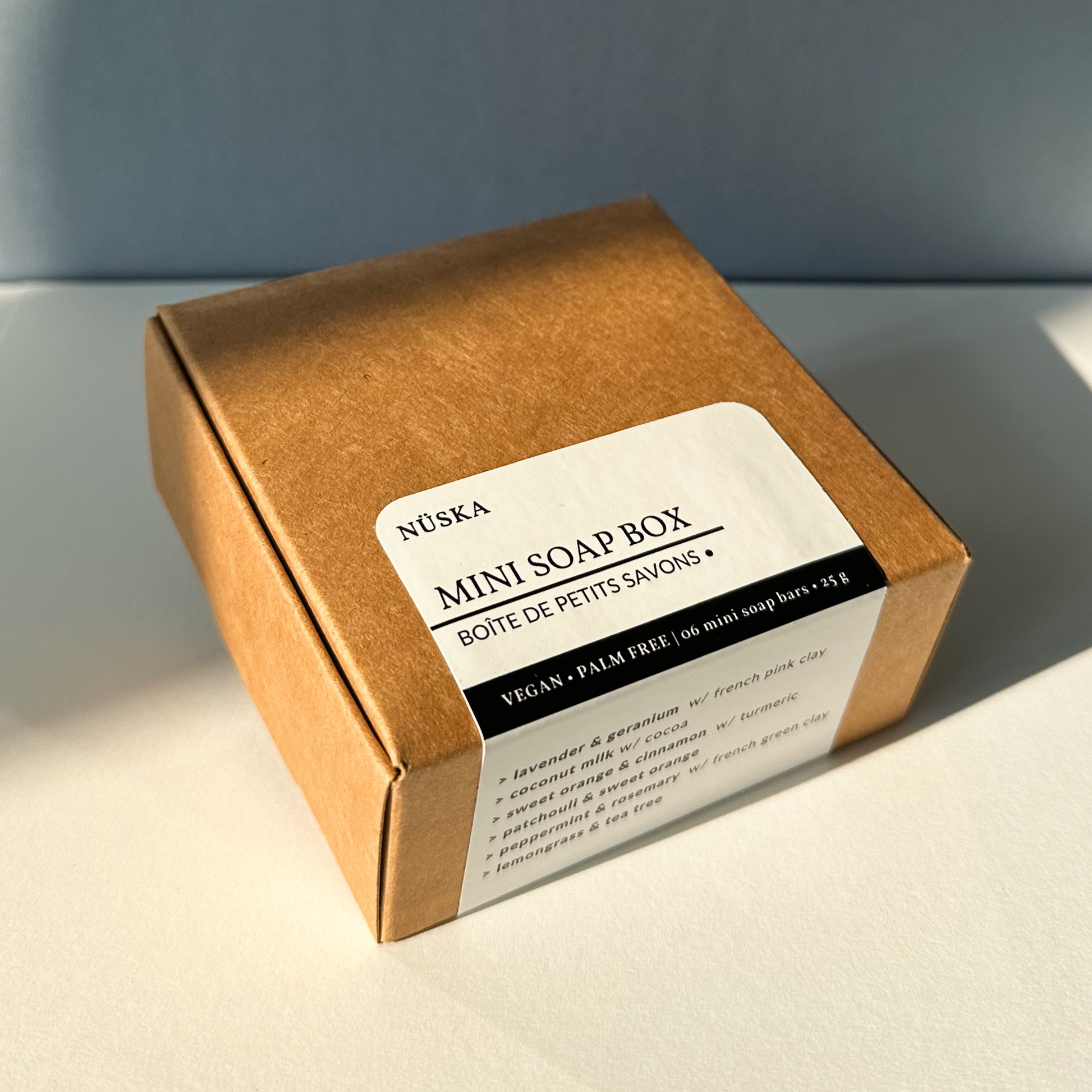 Mini Soap Box by NÜSKA with six natural, handmade mini soap bars.